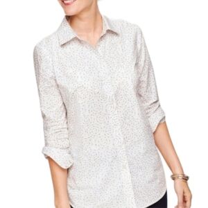 Talbots Classic Cotton Shirt - Twinkle Hearts  Women's Size Small  White & Gold